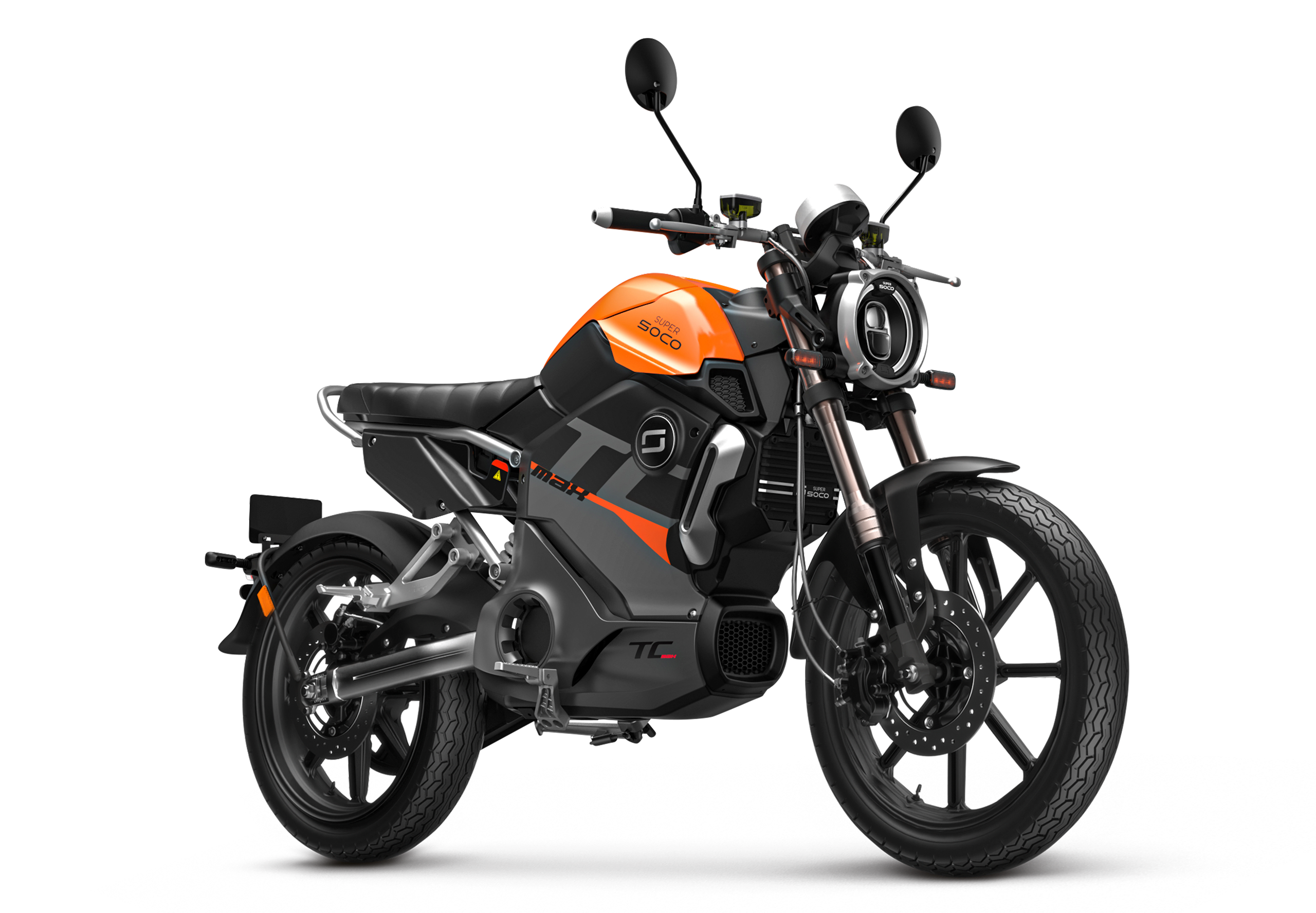Moto elettrica 95km/h Super SOCO TC Max argento con ruote a raggi in alluminio